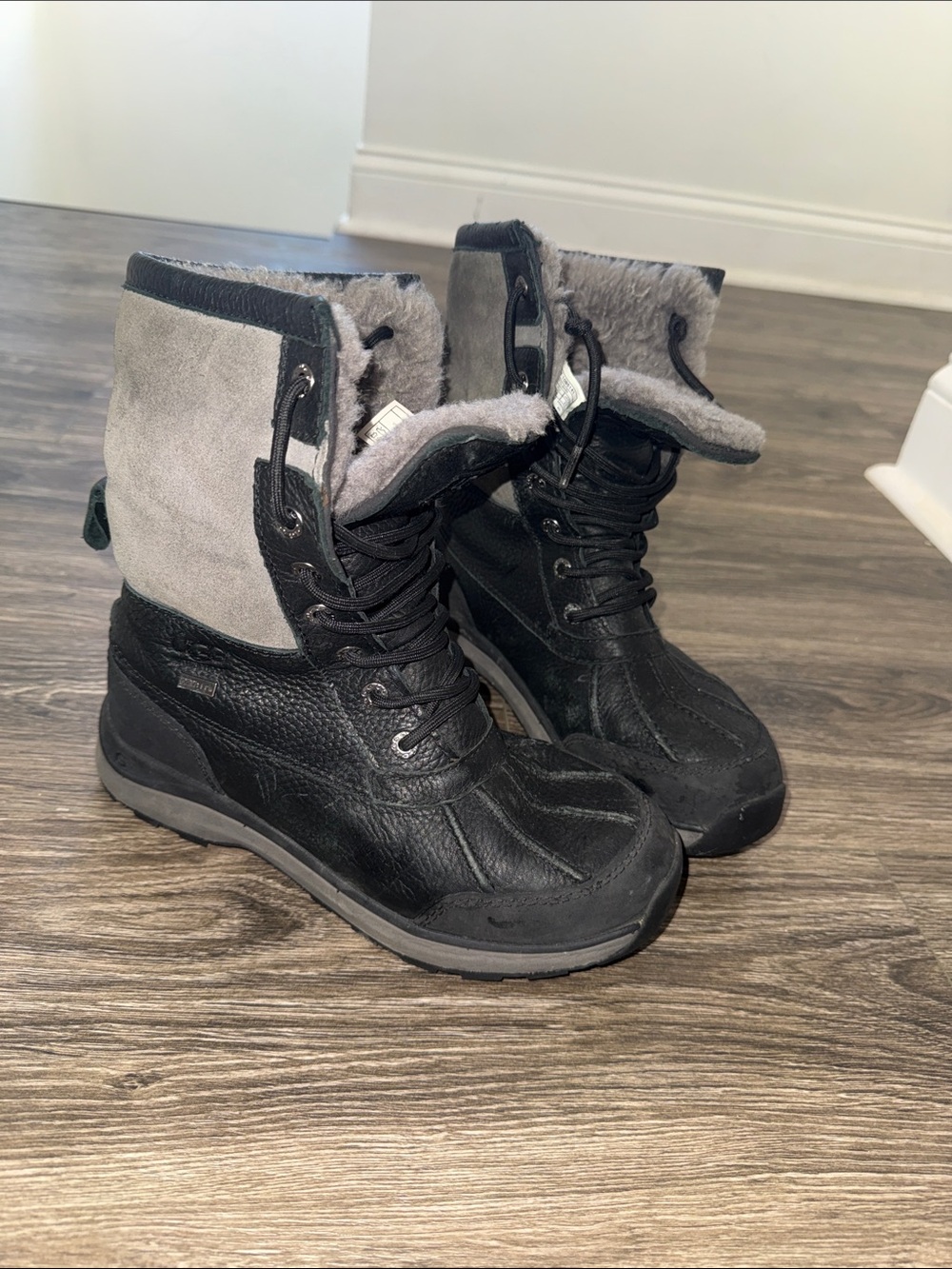 UGG Black and Gray Waterproof Lace-Up Winter Boots